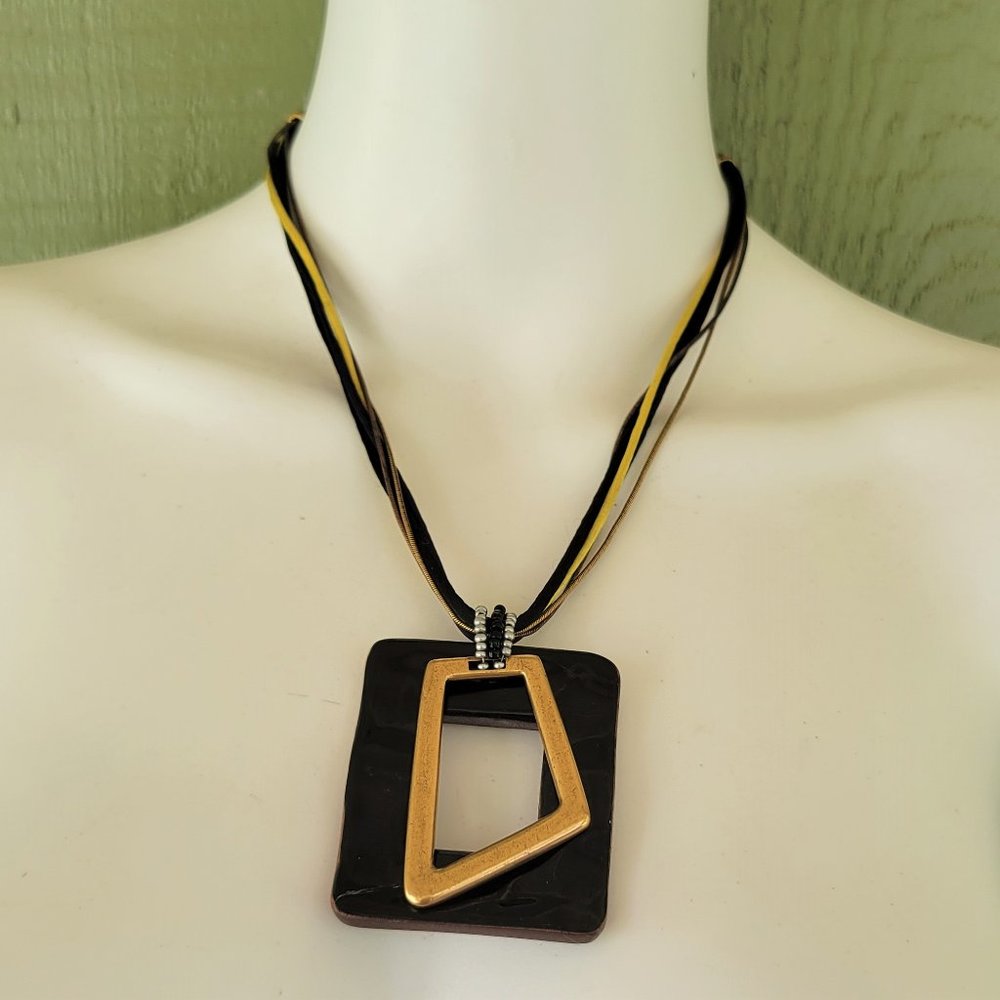 CHICO'S Cord Multi Strand Double Pendant Necklace